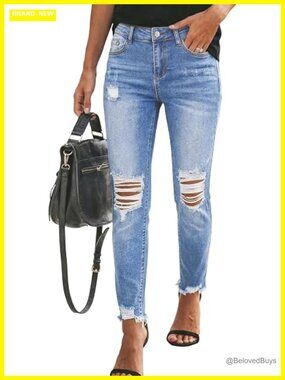 Stretchy Ripped Distressed Boyfriend Jeans Size 4-18